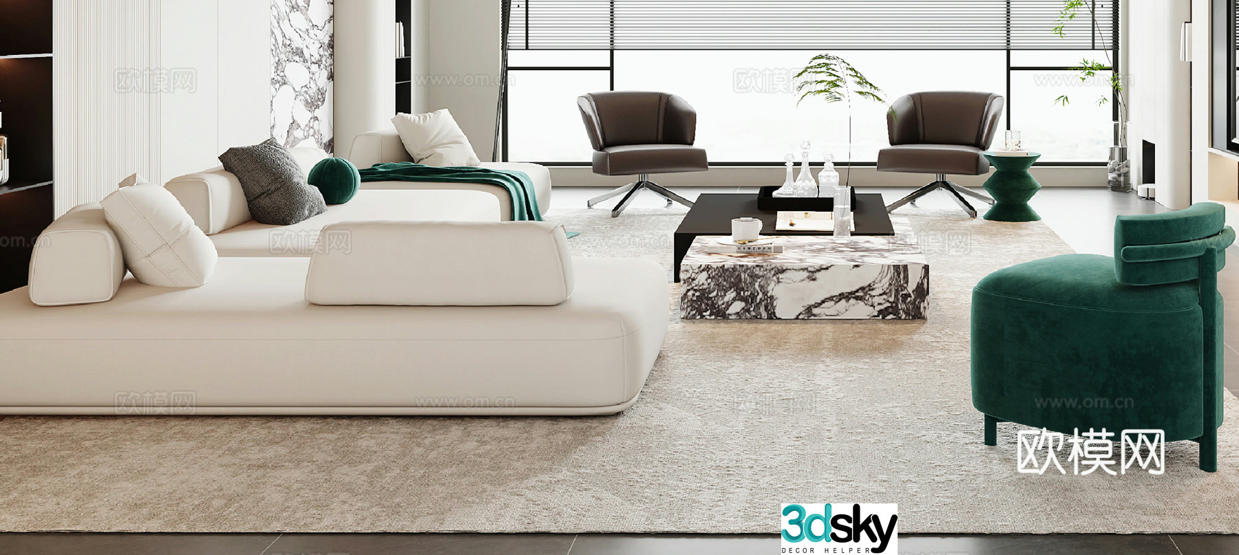 Modern sofa coffee table combination 3D model