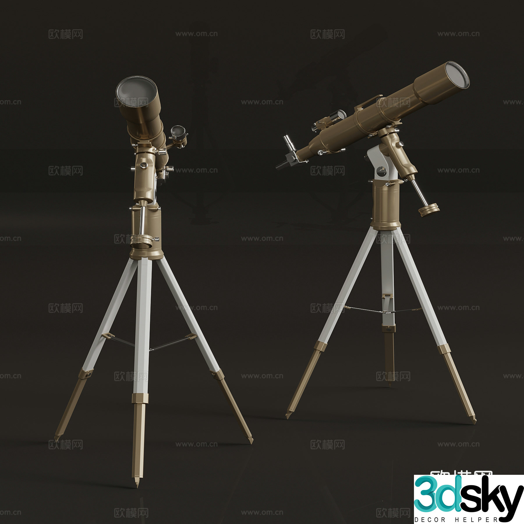 Modern telescope Astronomical telescope Digital 3D model