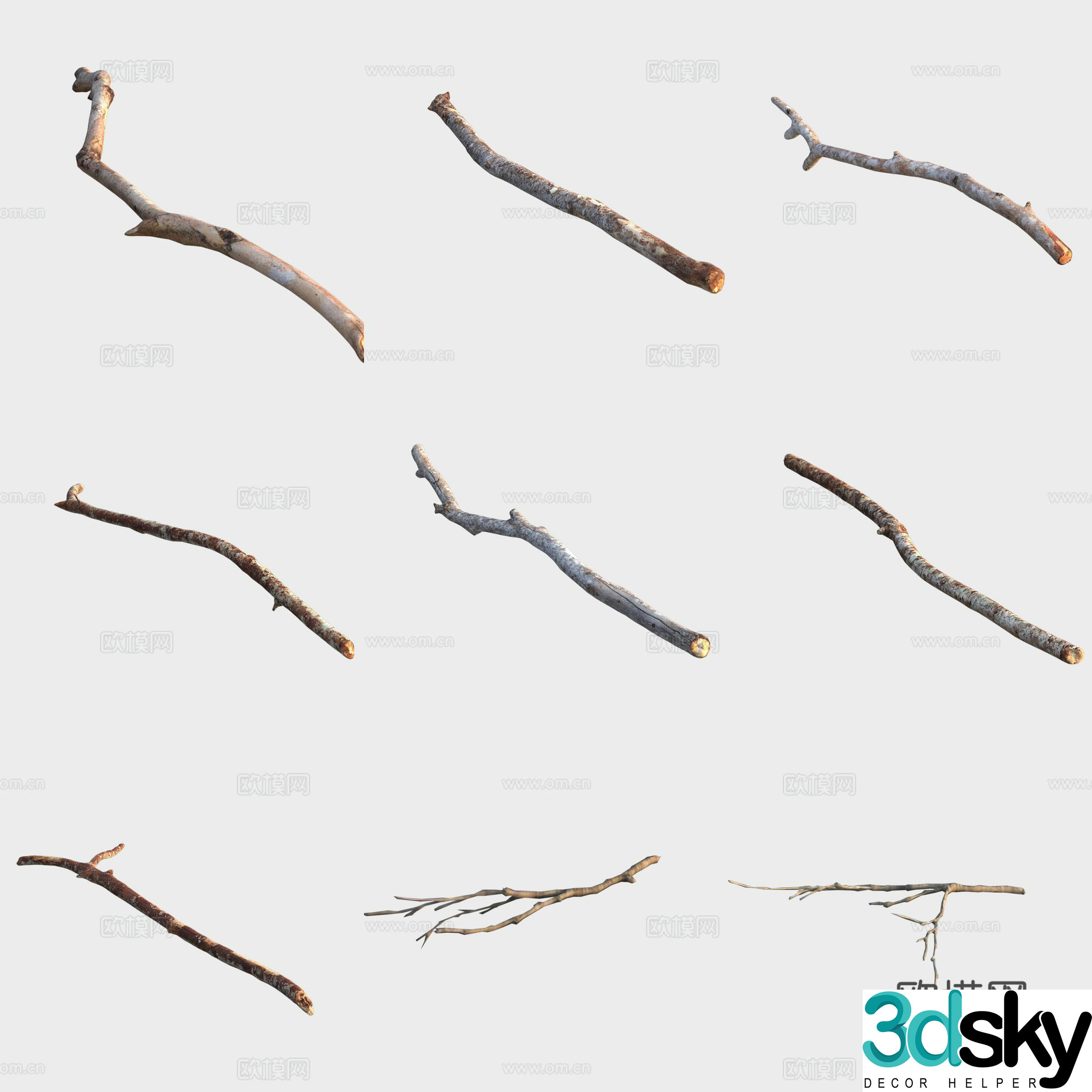 Trunk branch stump dead wood 3d model