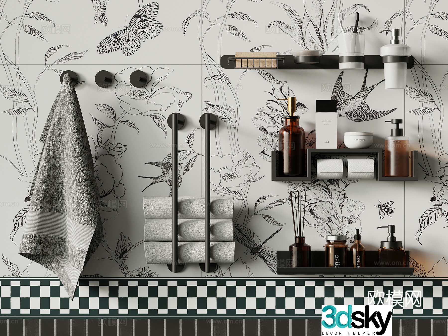 Modern towel rack Hotel supplies Toilet supplies 3d model
