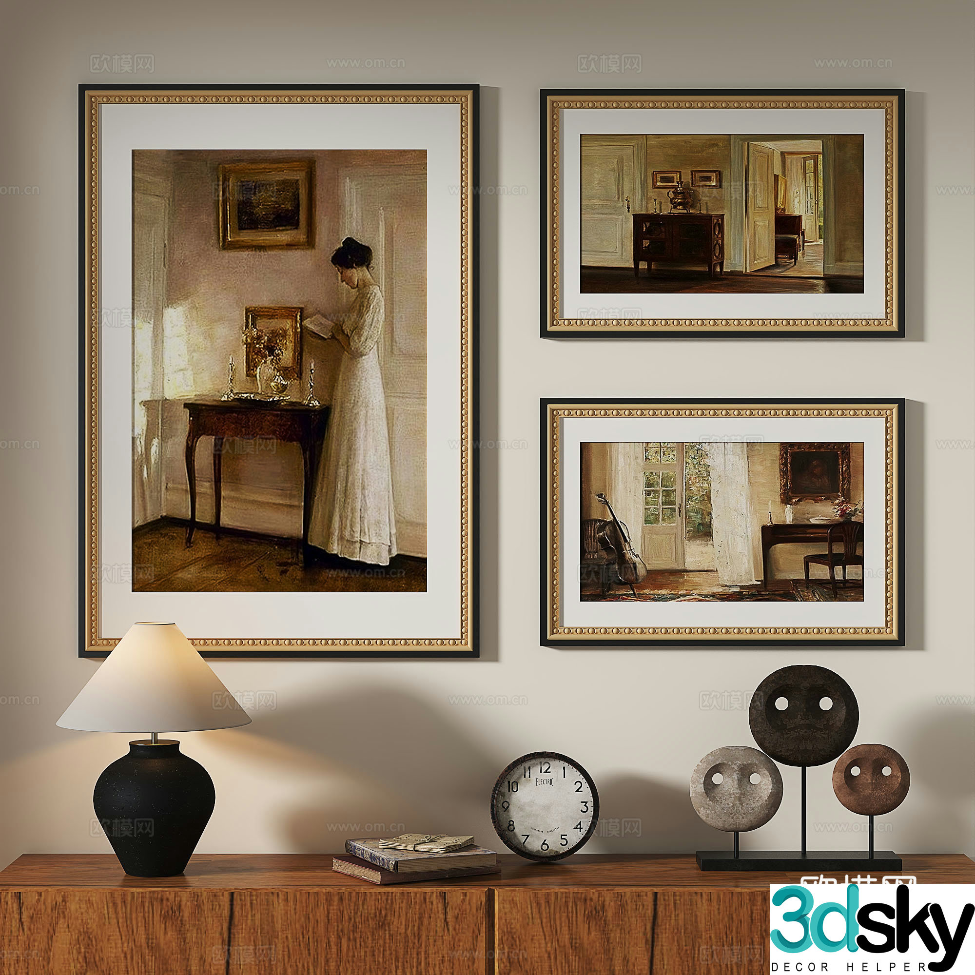 French retro abstract classical oil painting modern abstract decorative painting 3d model