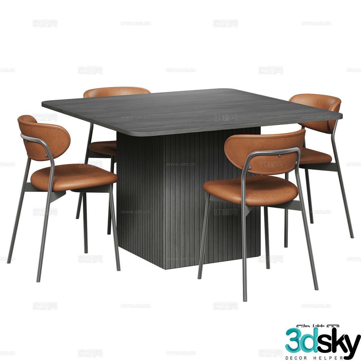 Modern Italian minimalist dining table and chair 3D model