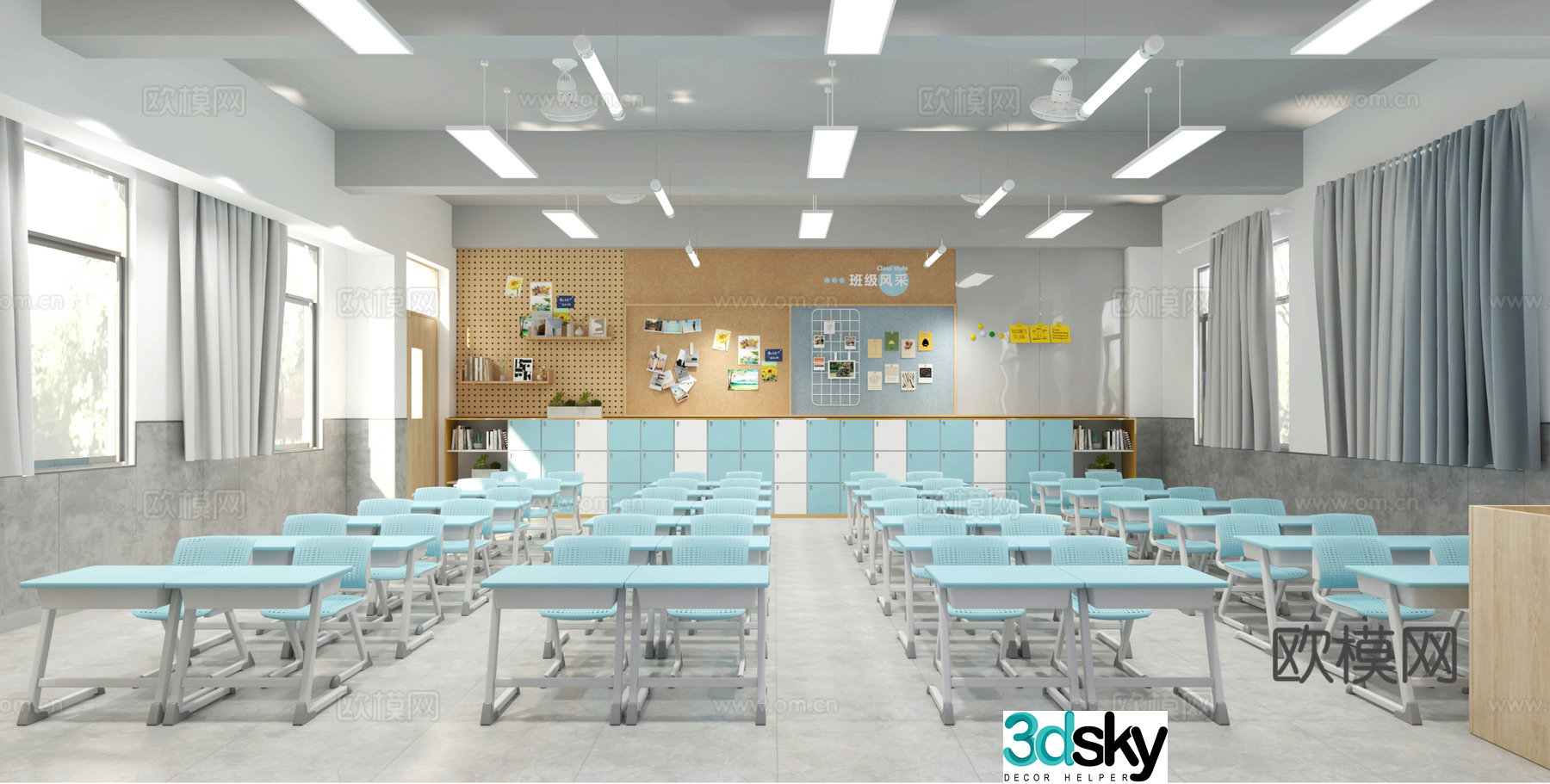 Modern classroom classroom background wall 3d model