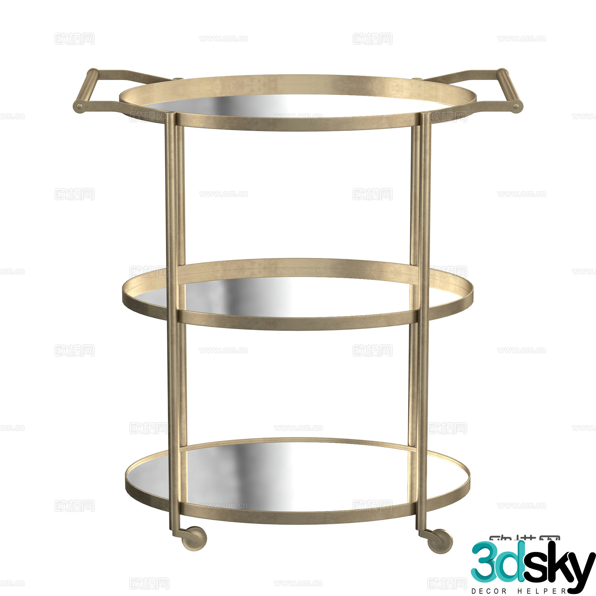 Modern light luxury bar cart dining cart 3d model