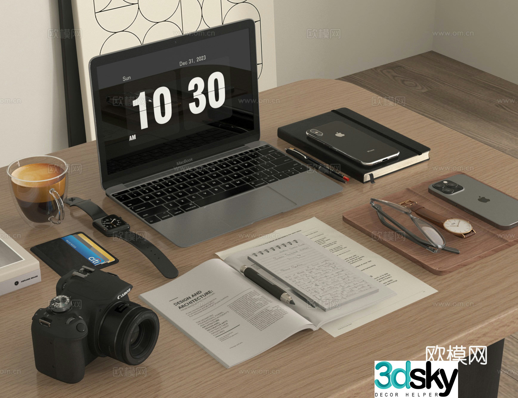 Computer Books Camera Glasses Office Utensils 3D Model