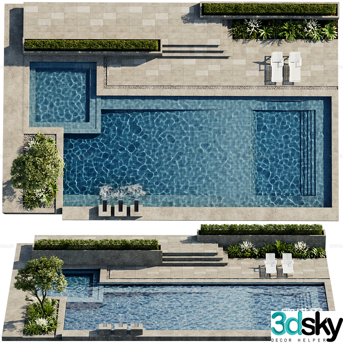 Modern outdoor courtyard swimming pool 3d model