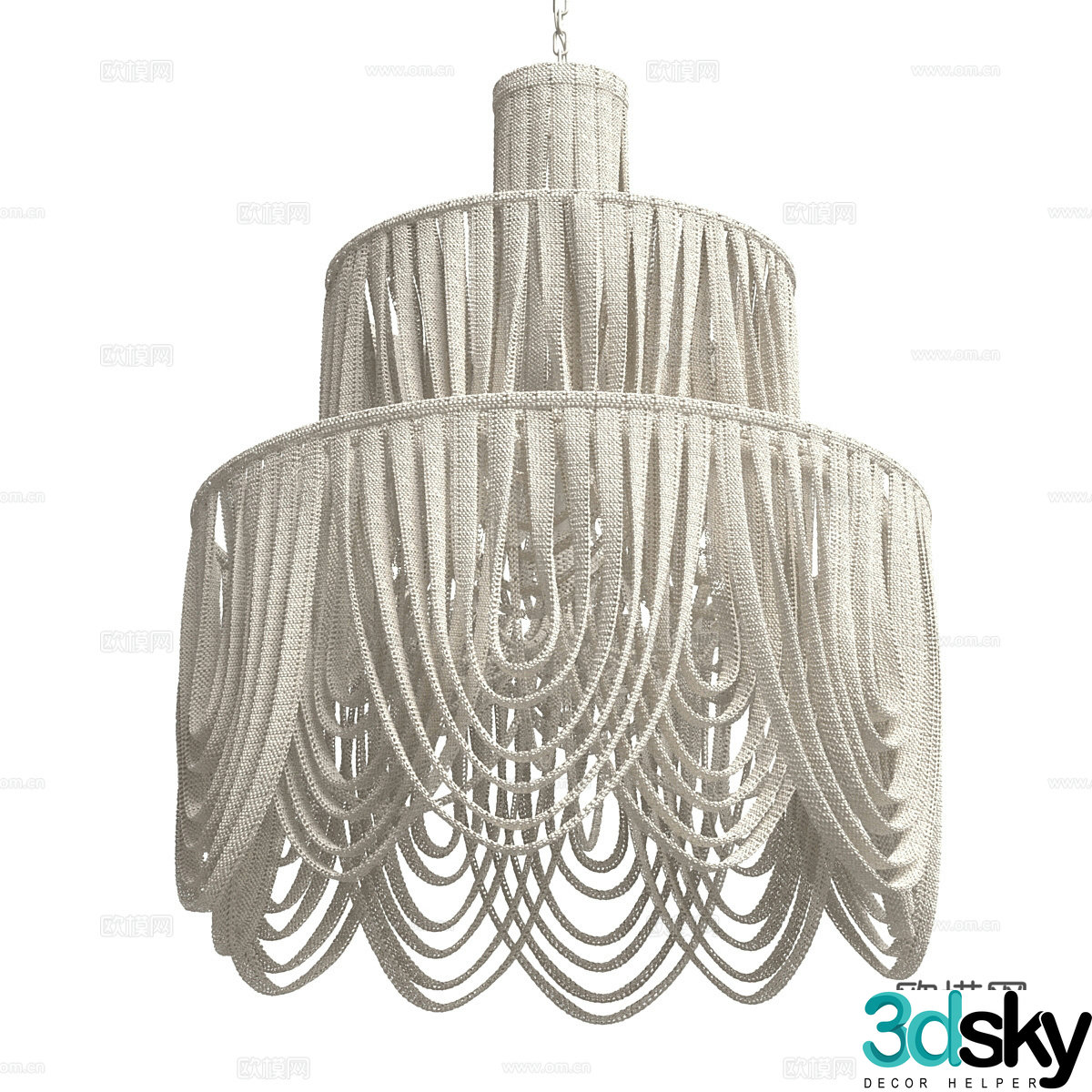 New Chinese style Wasabi Palecek Selita rattan chandelier 3D model