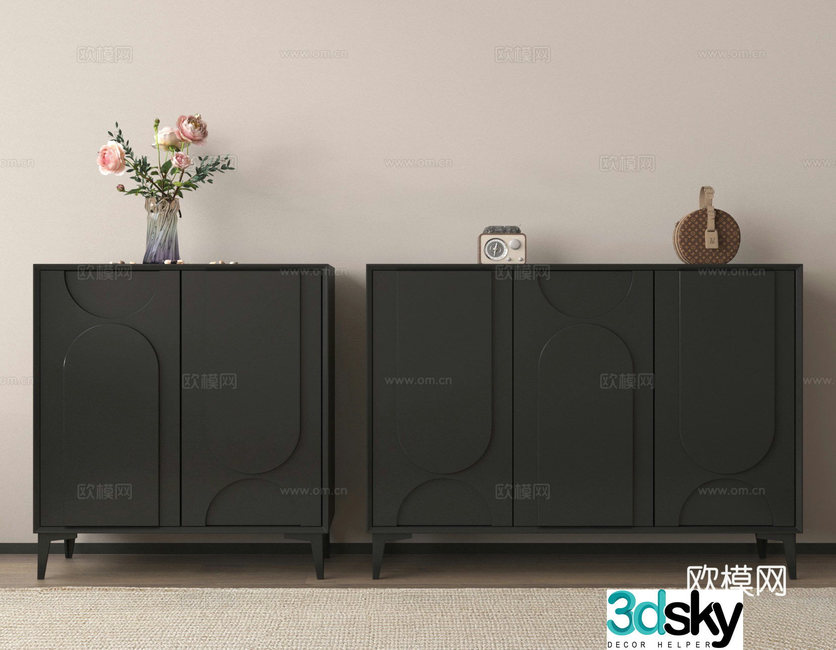 Side cabinet chest cabinet storage cabinet flower art ornament 3D model