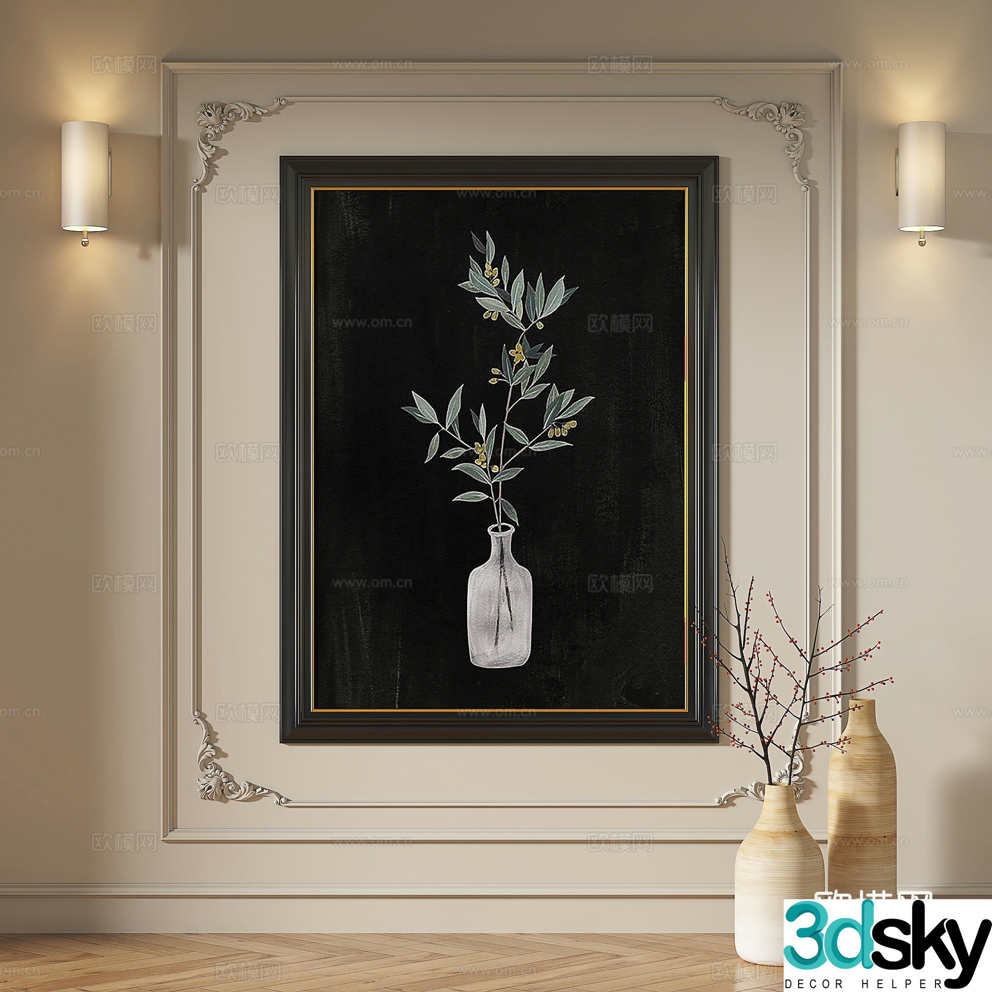 French retro medieval modern European classical decorative painting 3d model