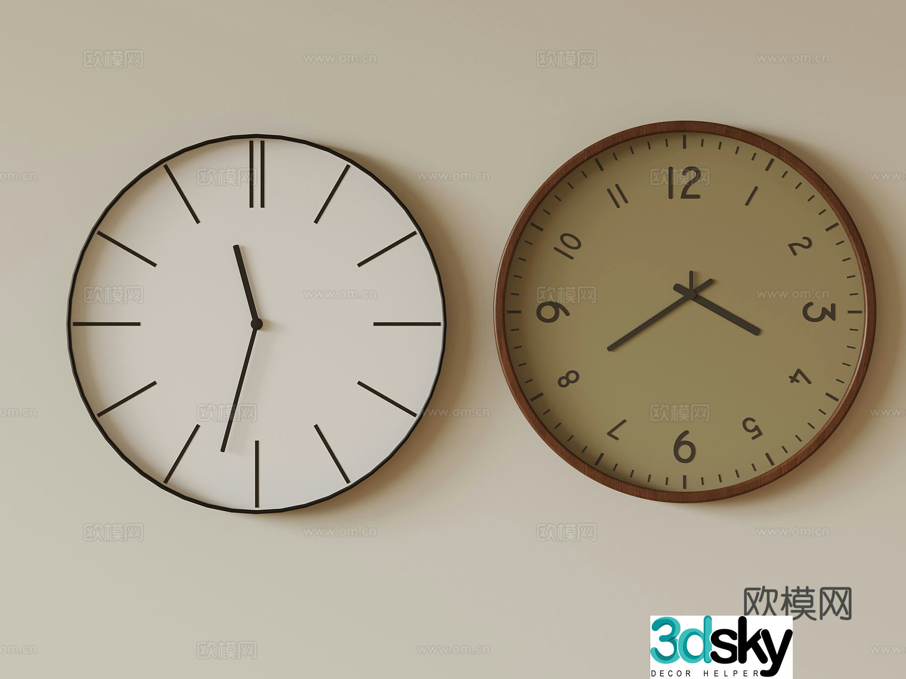 Modern wall clock combination 3D model