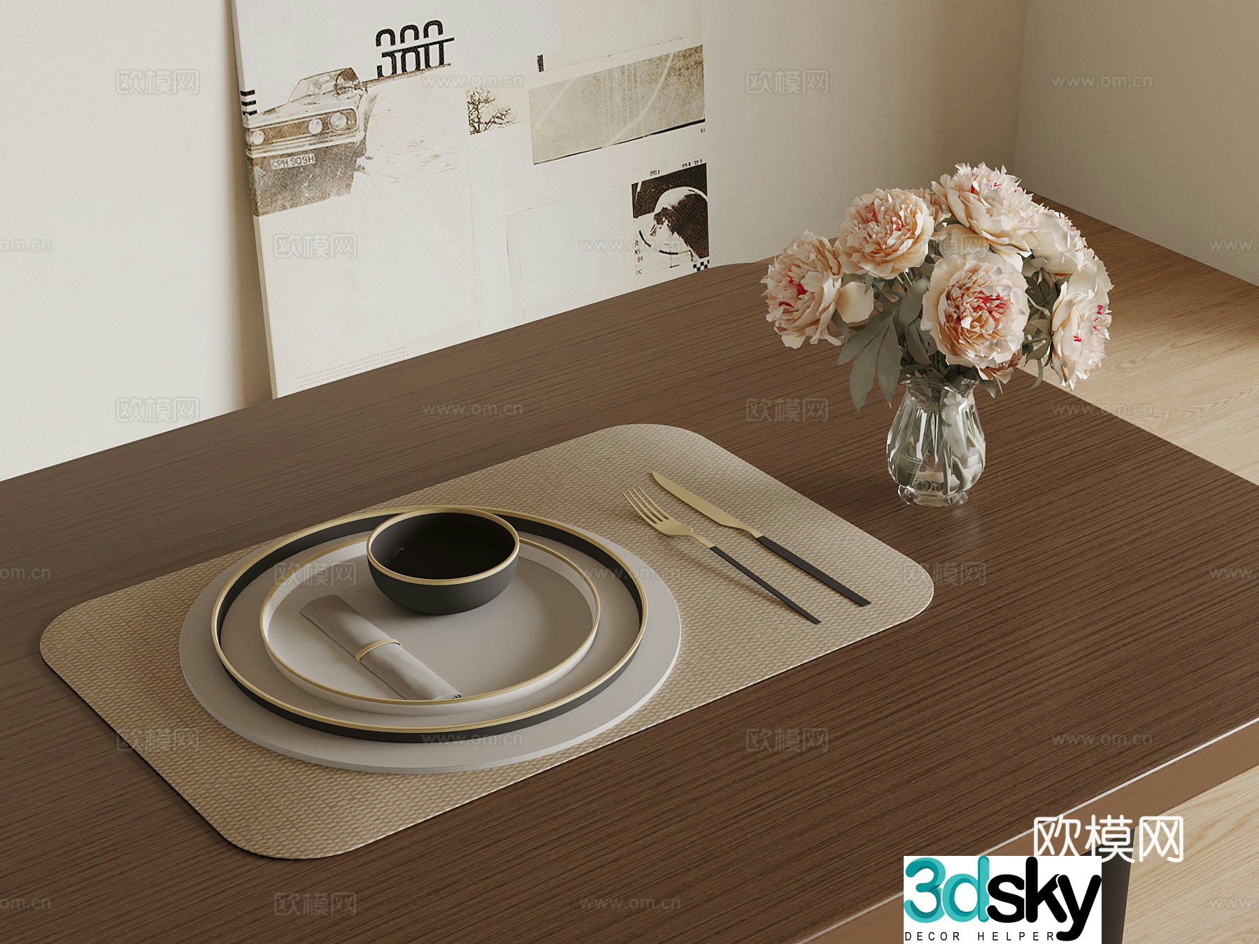 Modern Western dining tableware knife and fork 3D model
