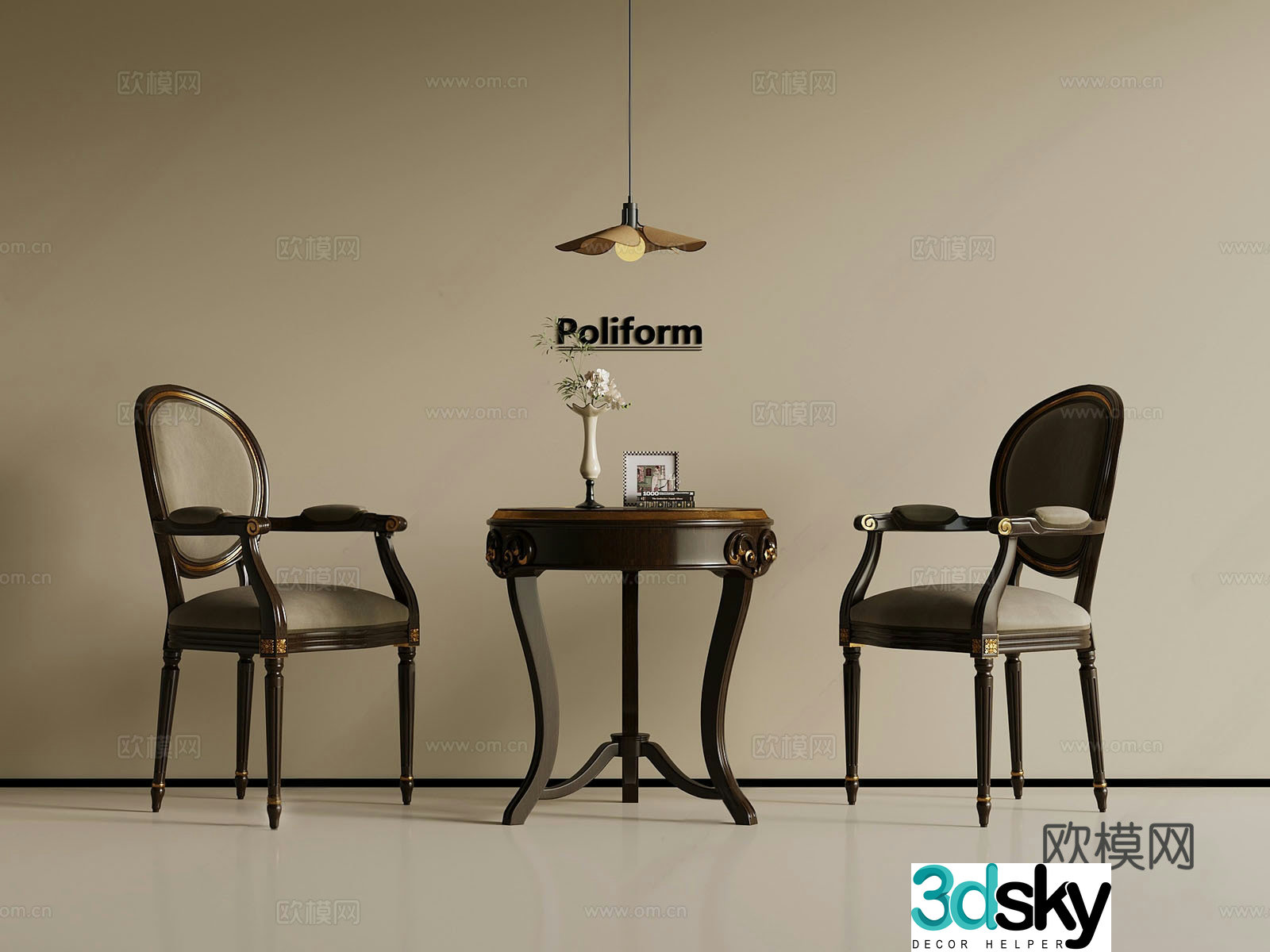 French casual table and chair French retro style leisure chair Leisure table and chair 3D model