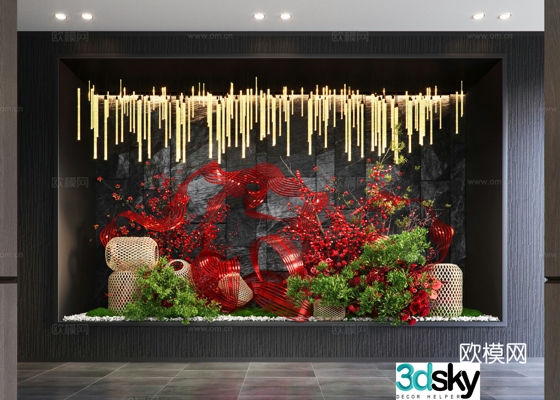 New Chinese-style indoor landscaping 3D model