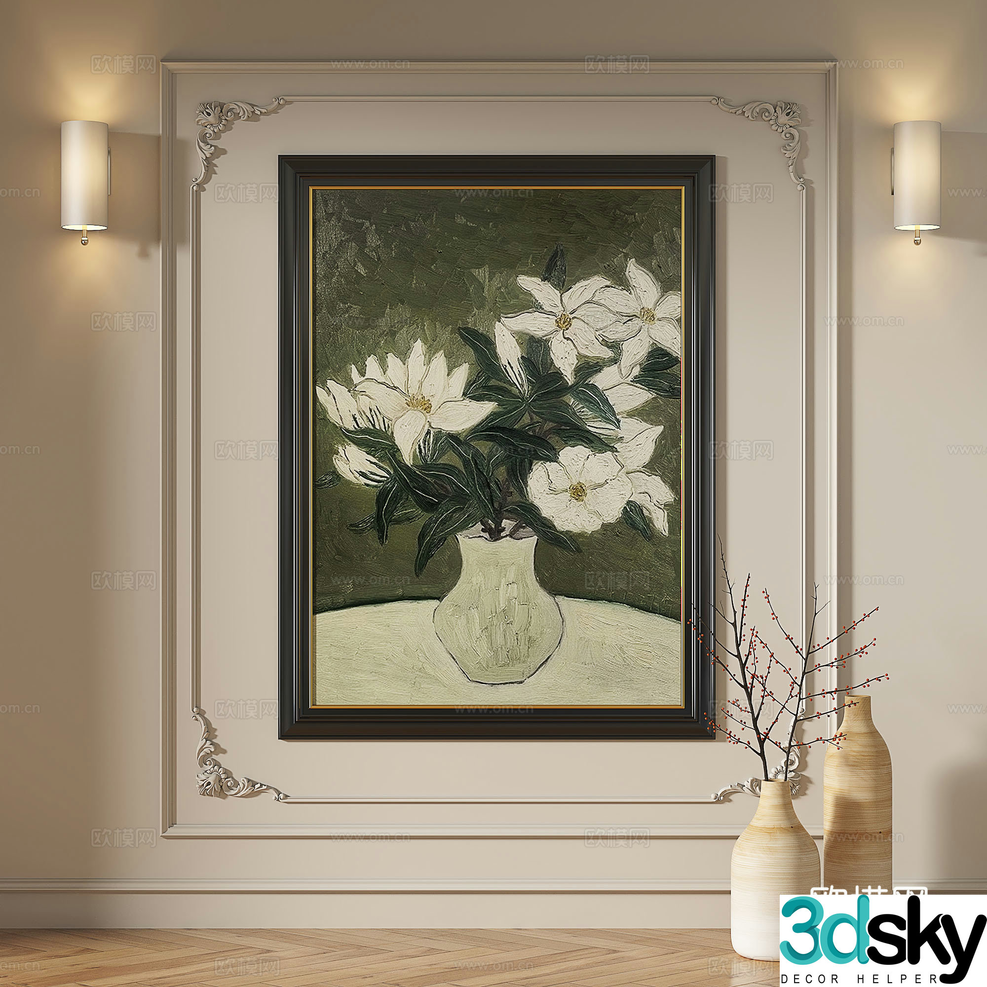 French retro medieval modern European classical decorative painting 3d model