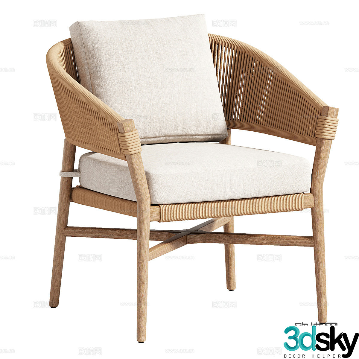 New Chinese Makali Lily White Wicker Chair 3D Model