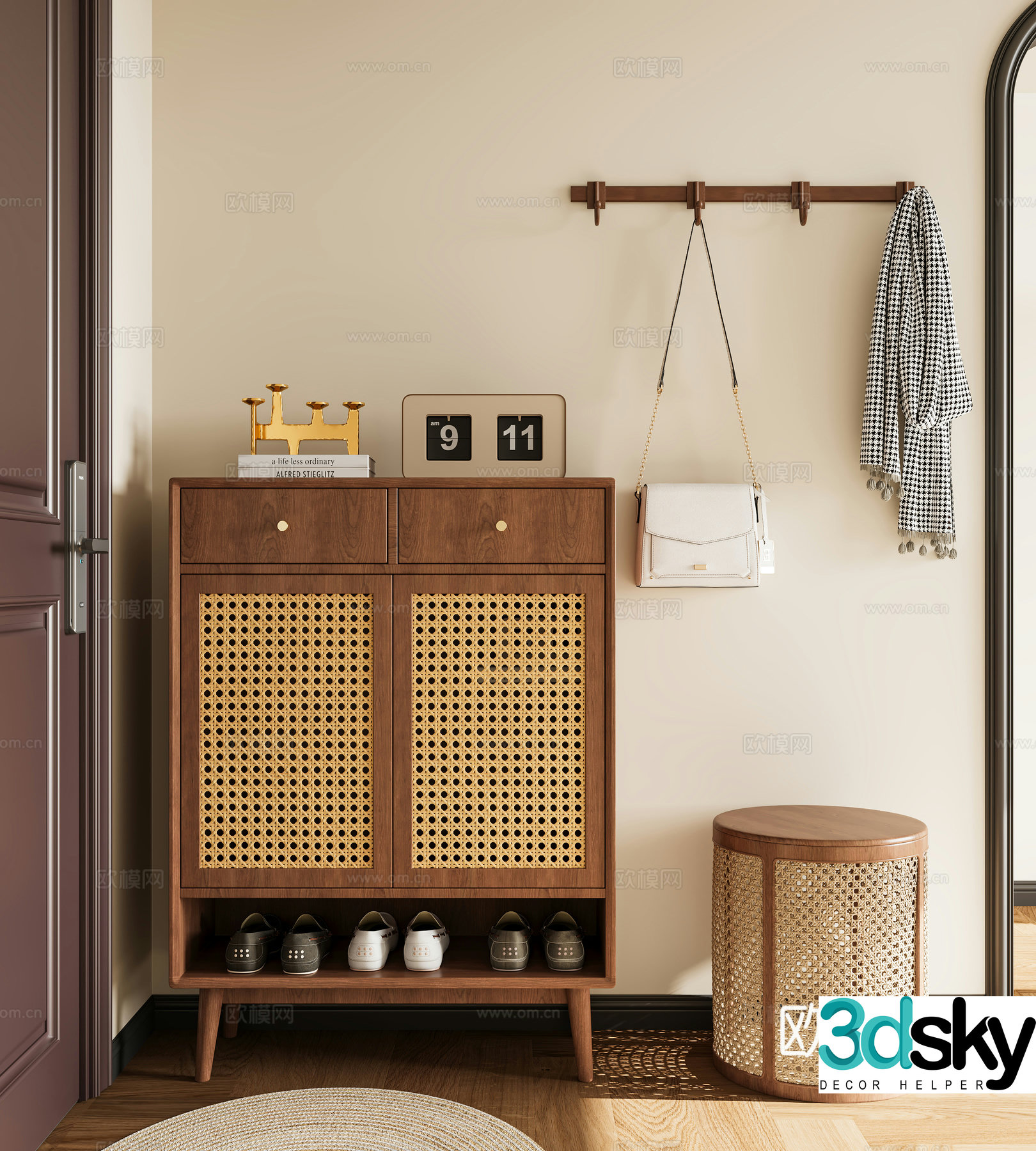 Middle-aged style shoe replacement cabinet Middle-aged style shoe replacement stool Porch shoe replacement cabinet Entrance entrance hall Entrance entrance hall Entrance decoration 3D model