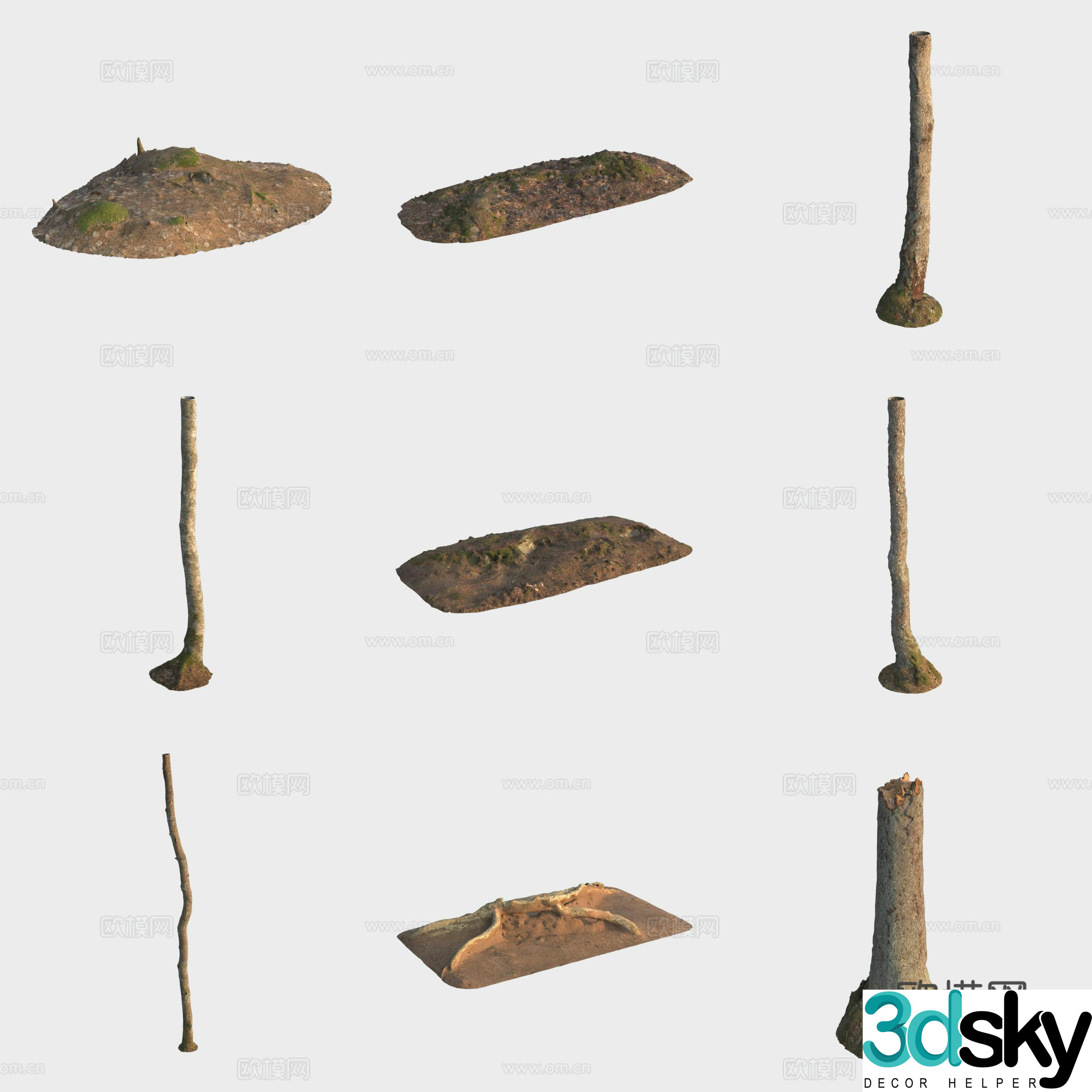 3d model of trunk branches stump