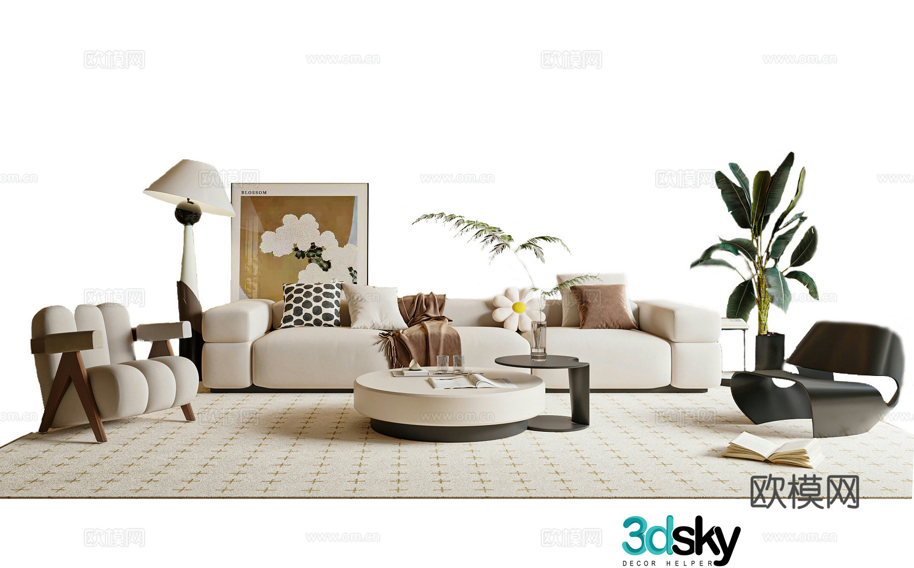 Modern cream style sofa coffee table combination living room sofa casual sofa 3d model