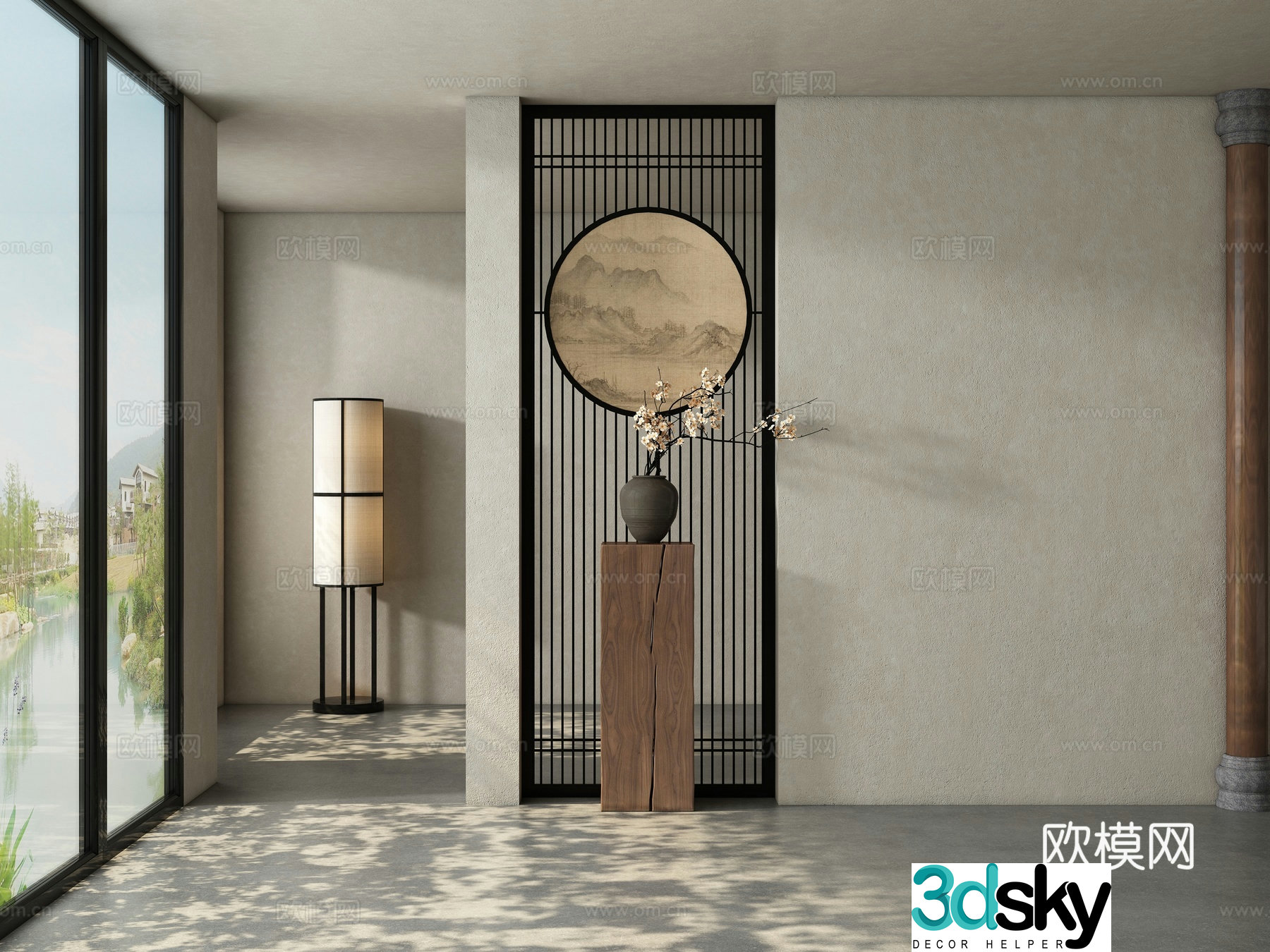 New Chinese Song style partition 3D model of entrance hall