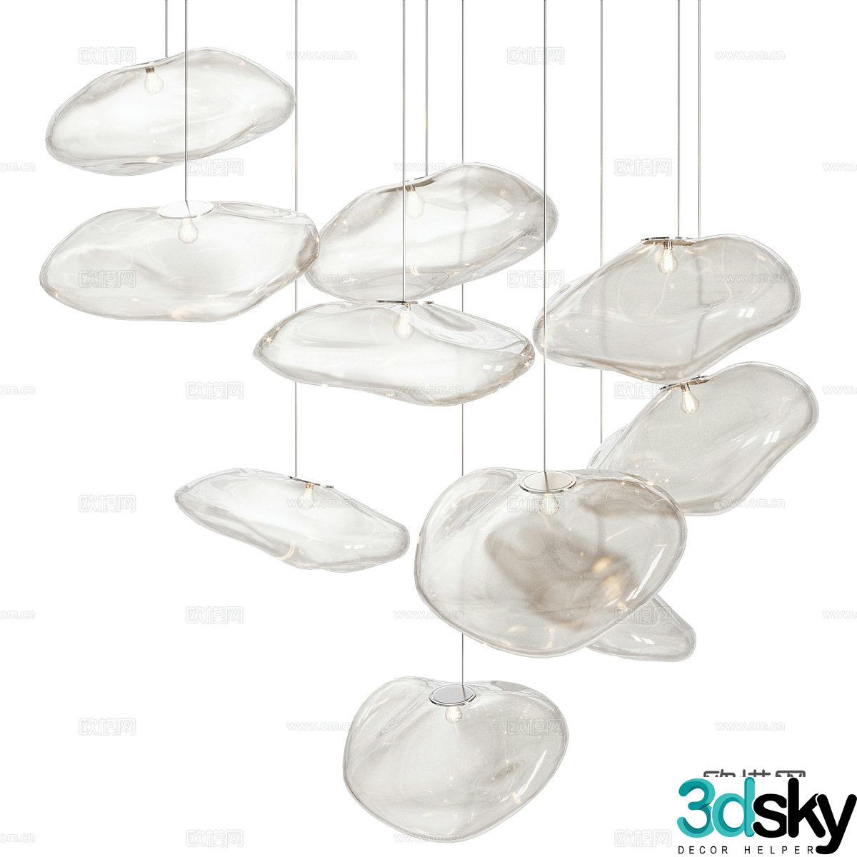 Modern Italian minimalist Bocci random glass chandelier 3d model