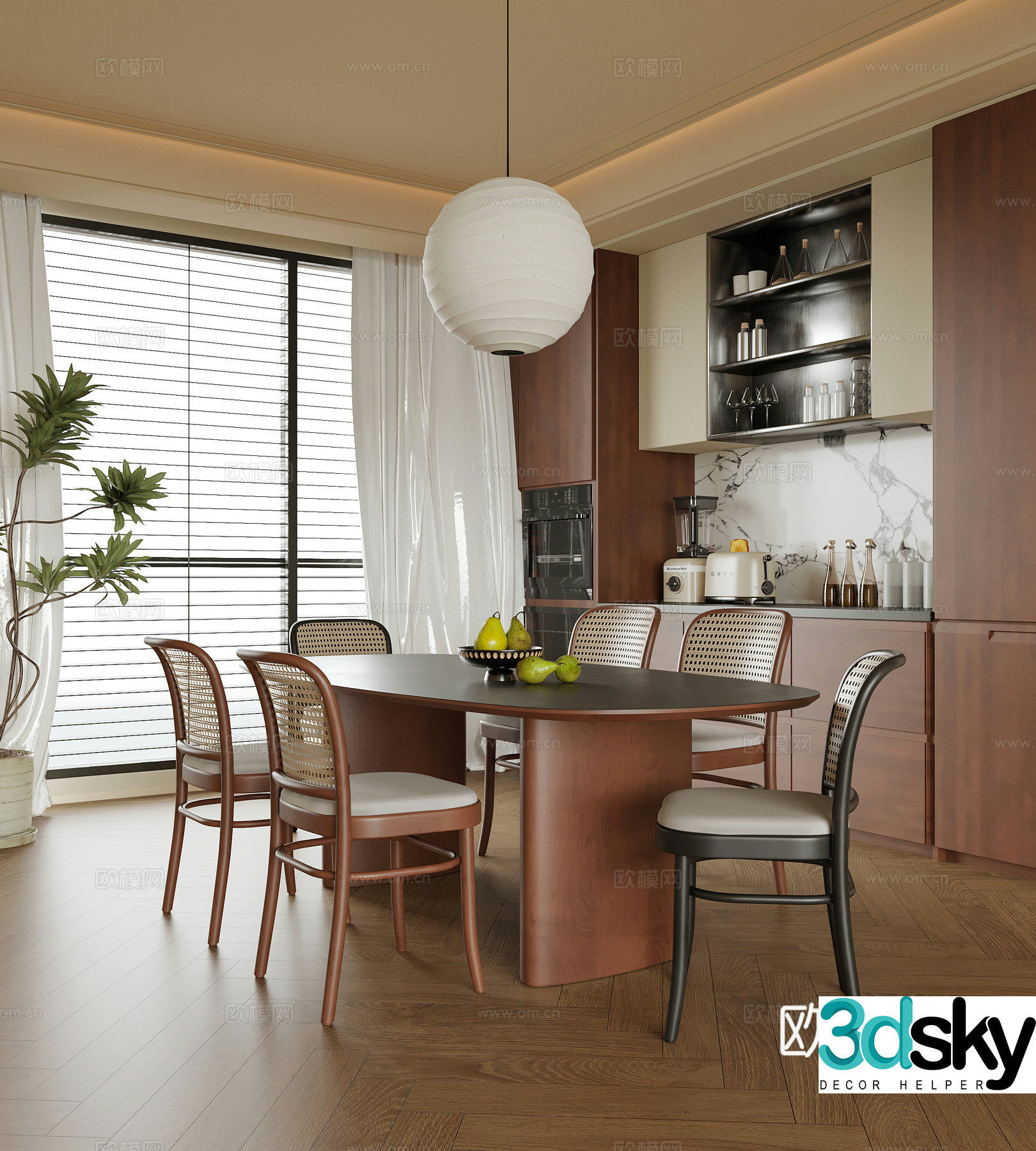 Modern restaurant sideboard dining table and chair 3d model