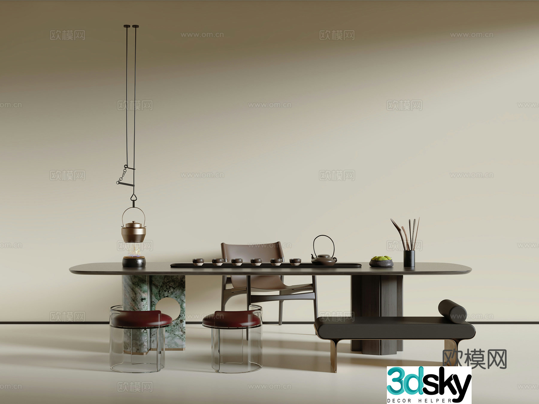 Modern Italian tea table and chair combination 3D model