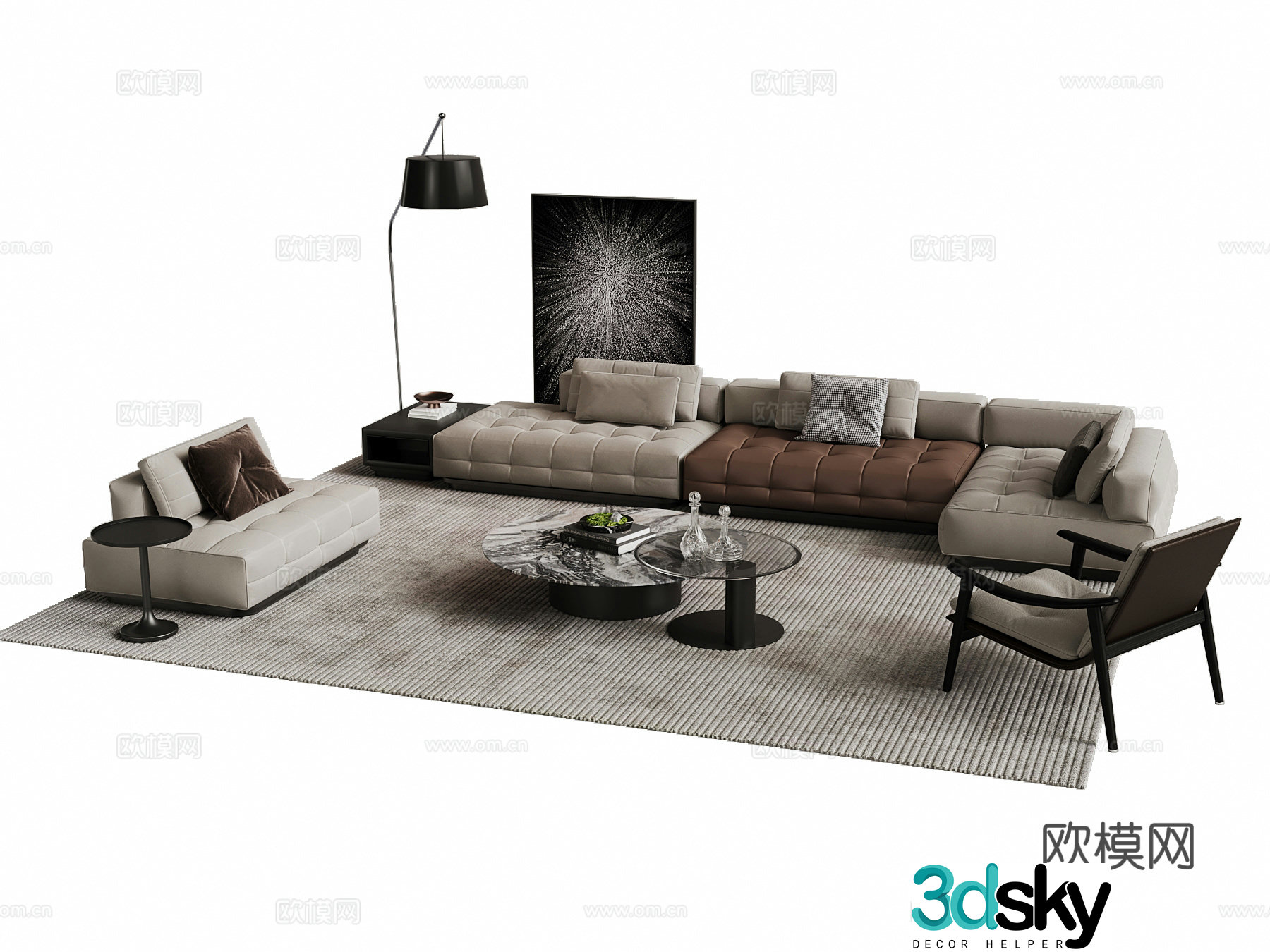 Modern Italian sofa coffee table combination 3D model