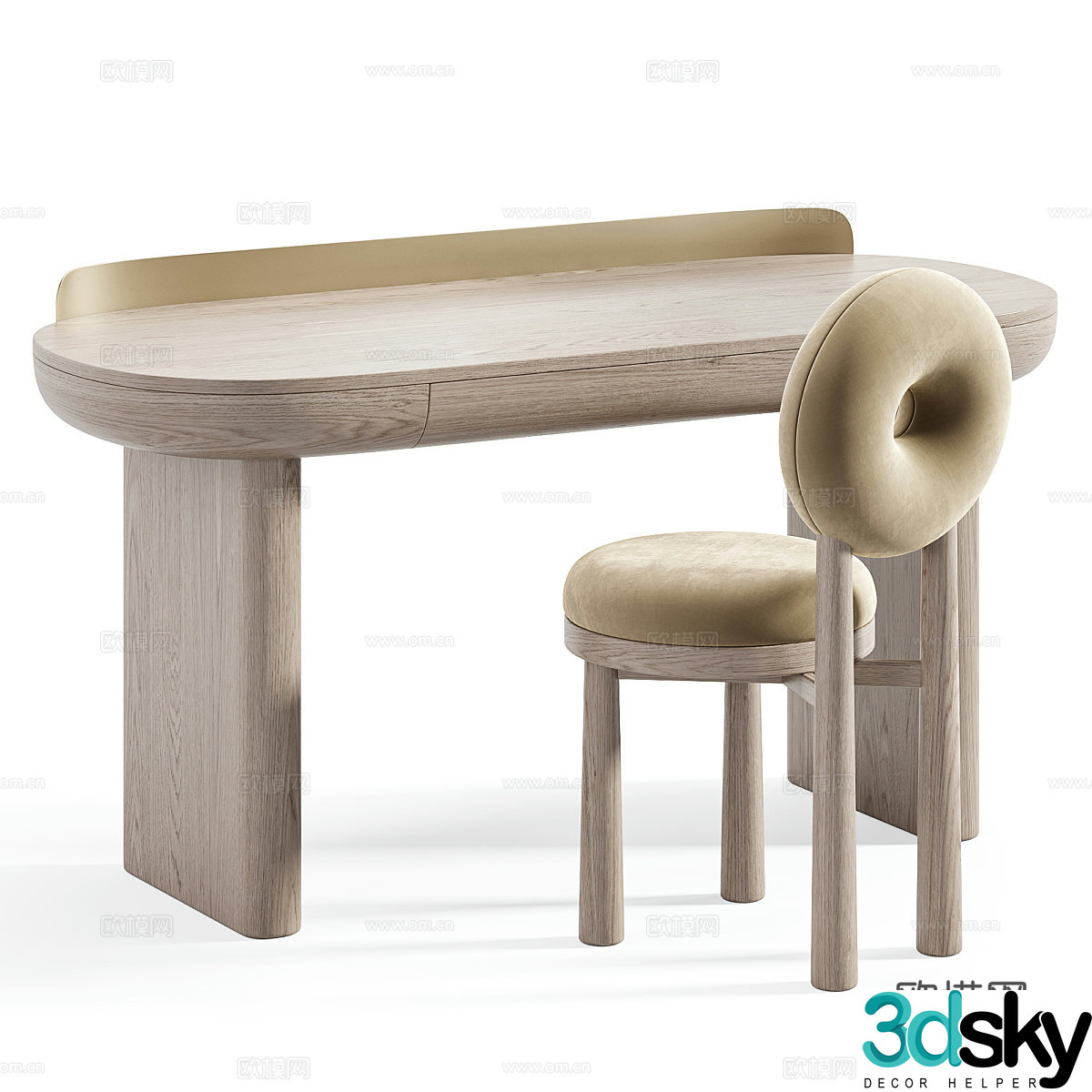 New Chinese style light luxury salmon desktop desk chair 3D model