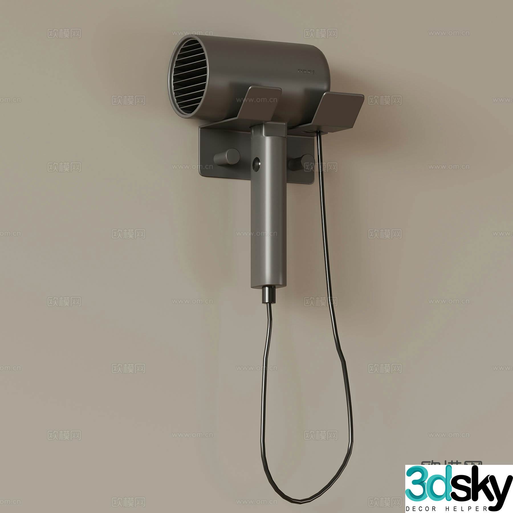 Modern wall-mounted hair dryer 3d model