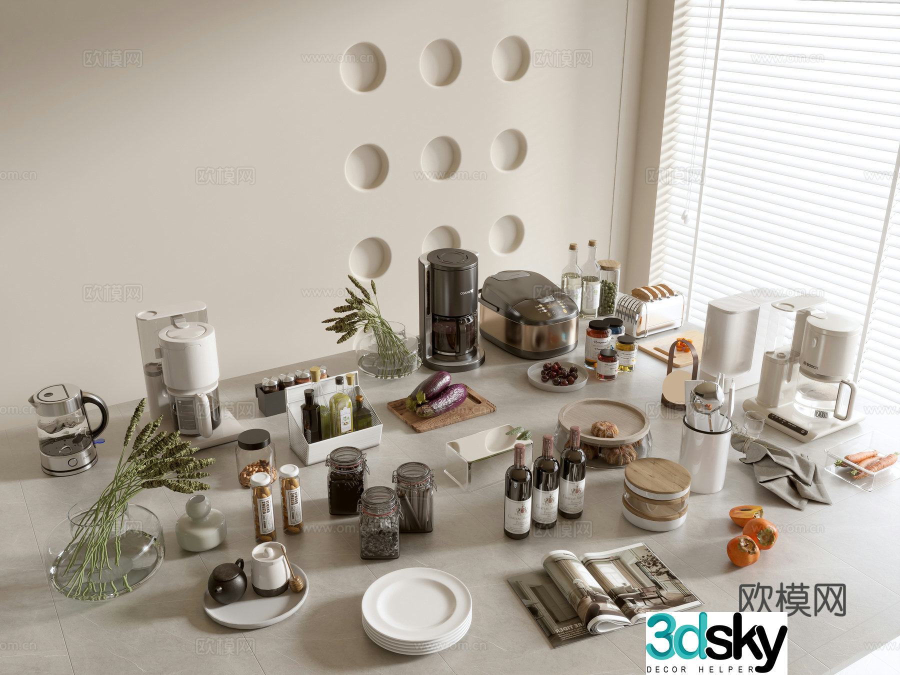 Modern ornament combination Kitchen supplies Kitchenware Tableware Kitchen appliances Art ornaments Dining table 3D model