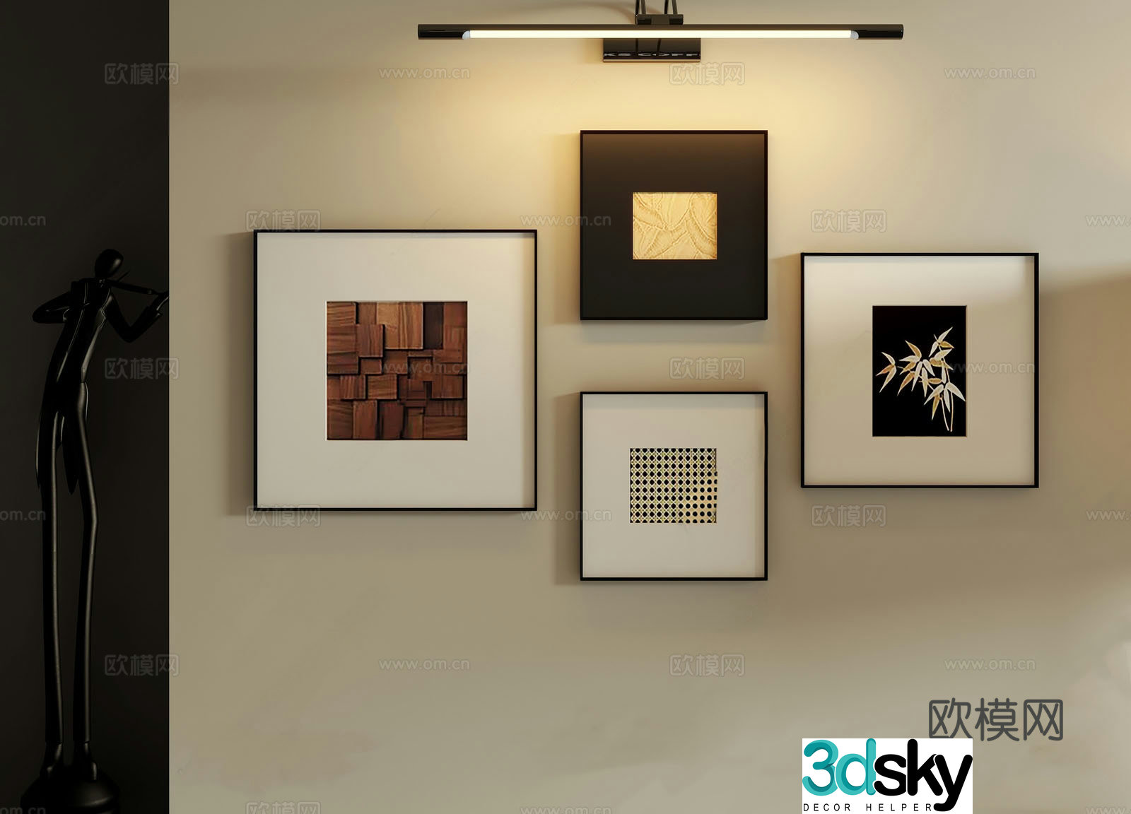Italian minimalist abstract hanging paintings Abstract art hanging painting combination Photo wall Bedside background Photo wall 3d model