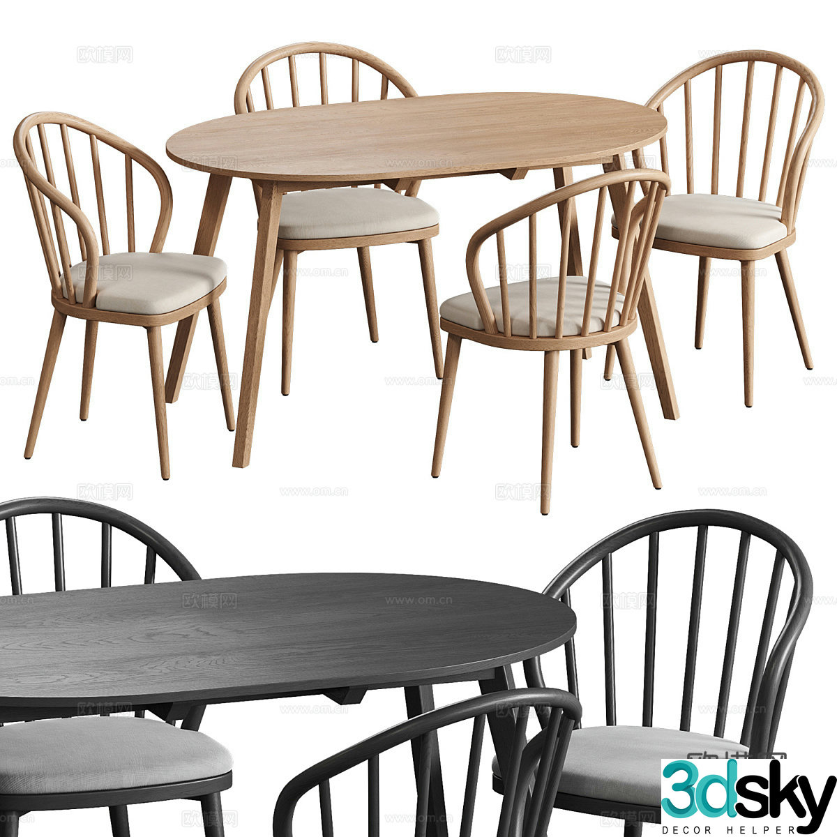 New Chinese Murray Pollard solid wood dining table and chair 3D model