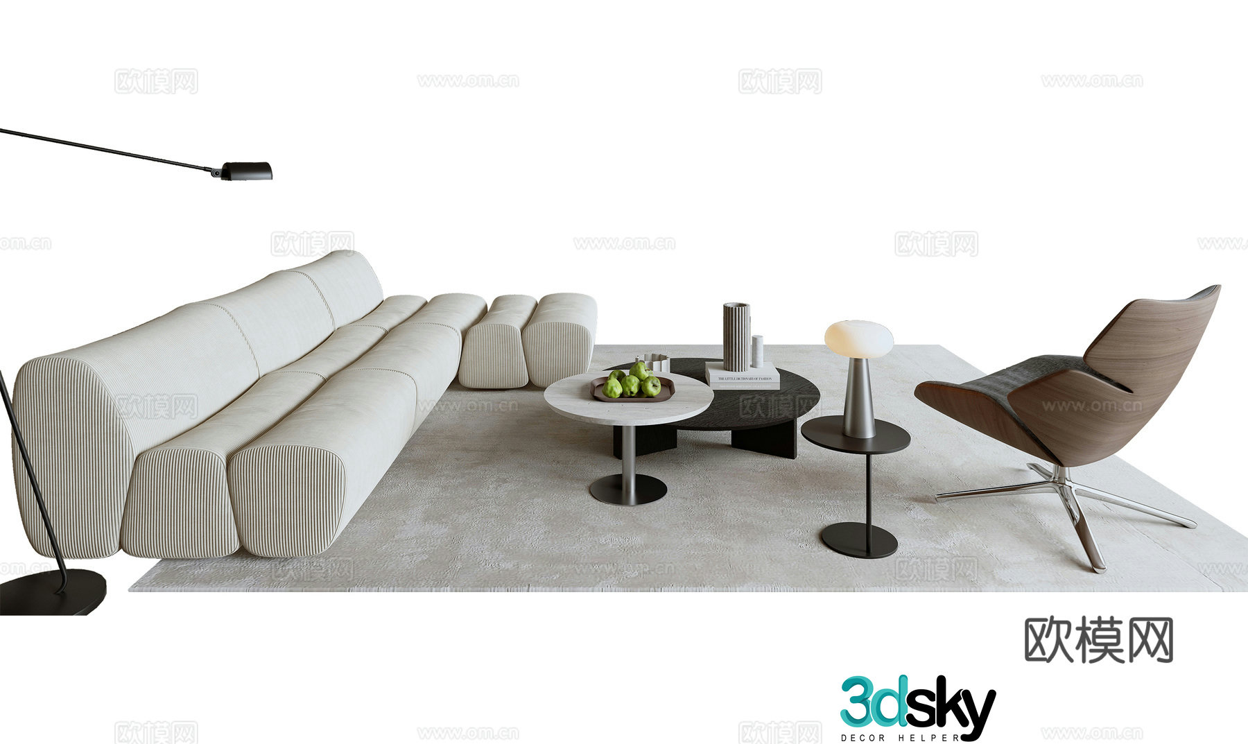 Modern medieval tea table and chair combination 3D model