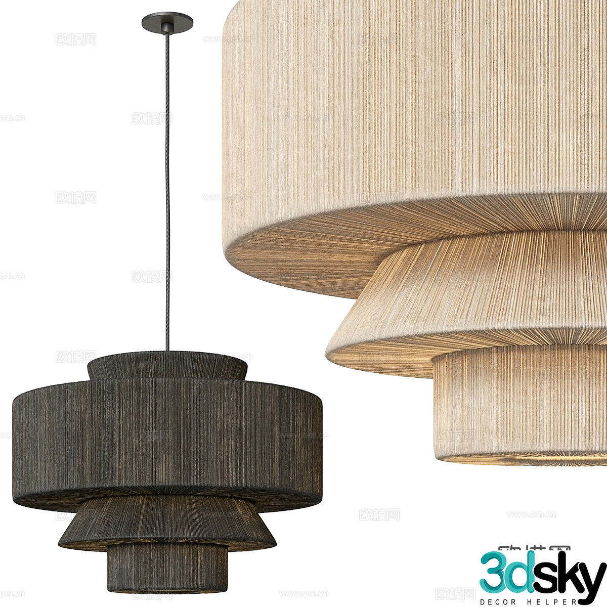 New Chinese style Amaya rattan chandelier 3D model