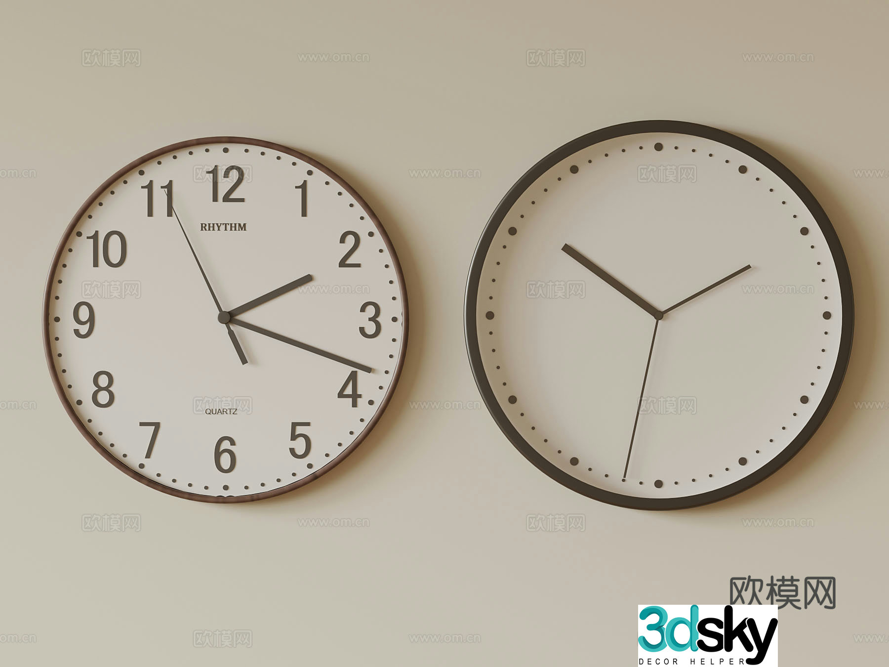 Modern wall clock combination 3D model