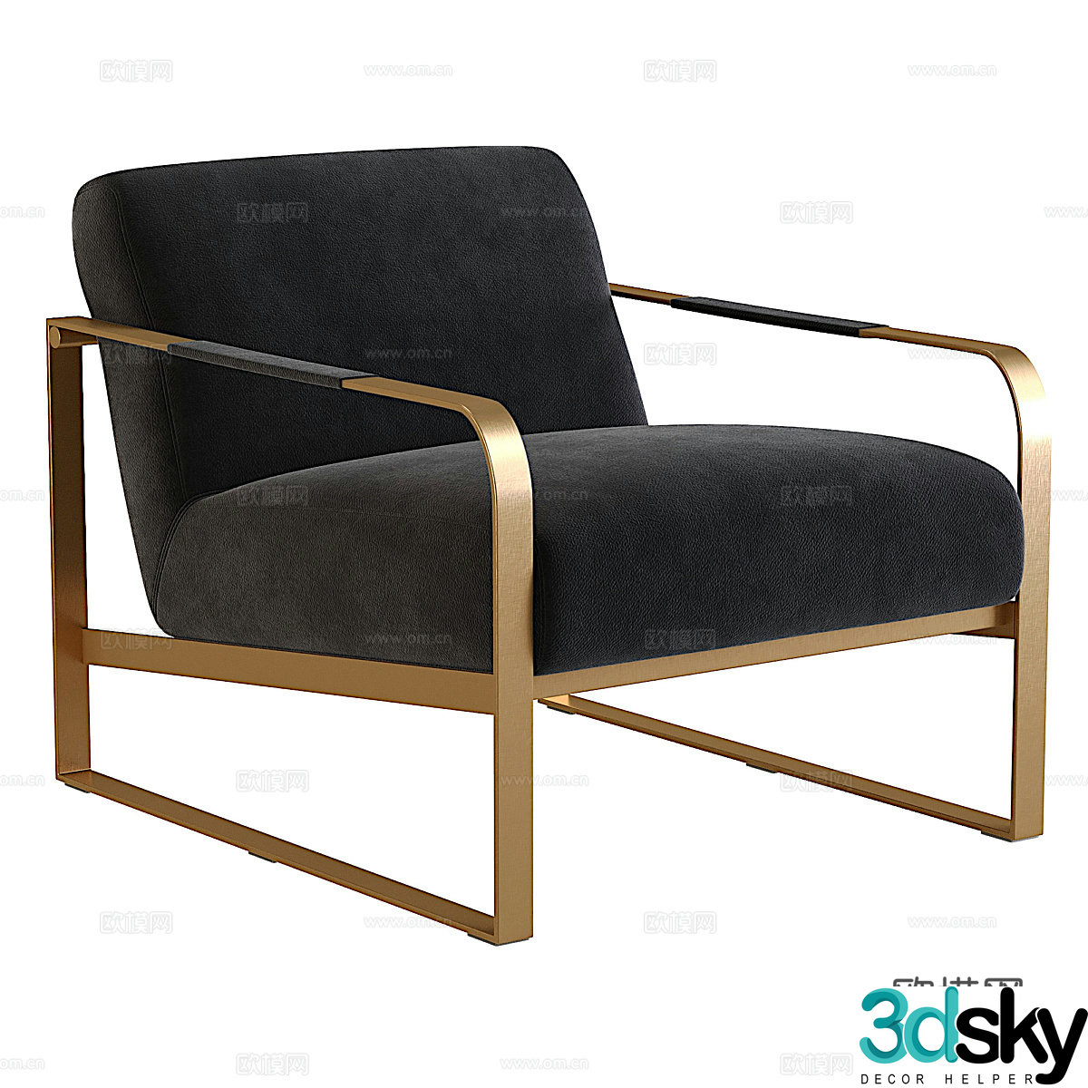 Modern light luxury minimalist Hadiya black velvet armchair 3d model