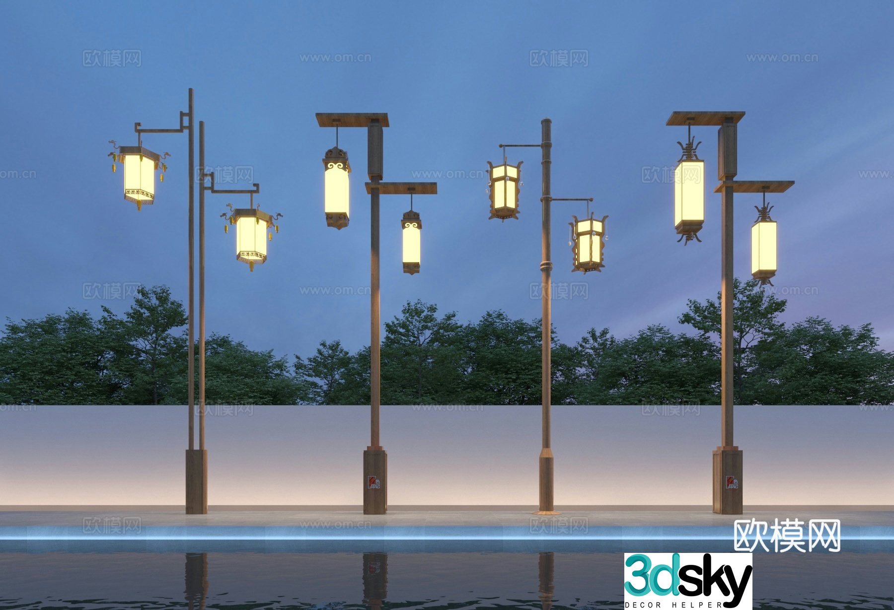 New Chinese style wooden street light 3D model
