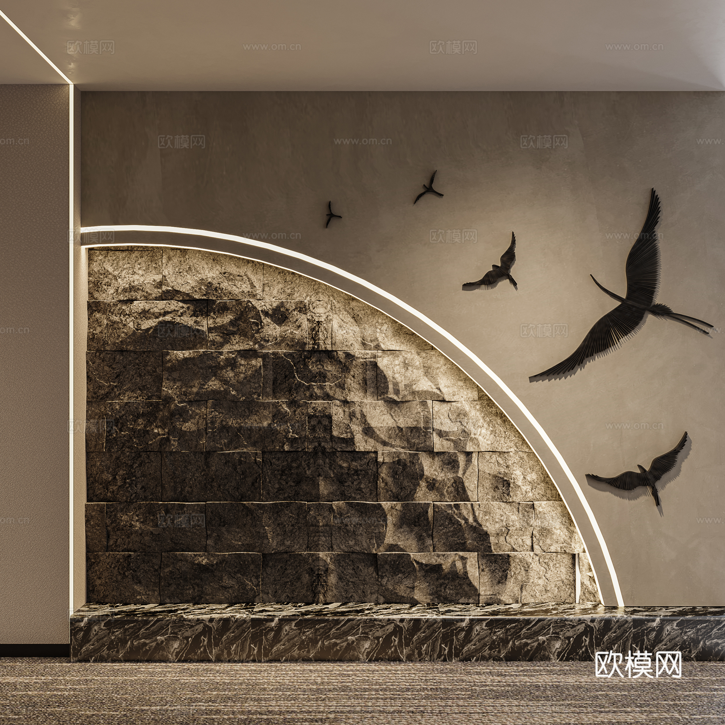 Modern background wall stone background wall 3d model