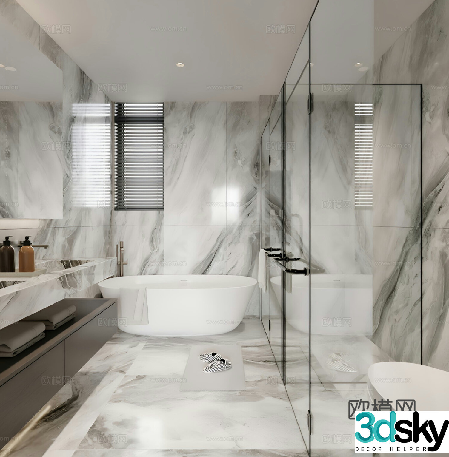 Italian bathroom Bathroom Bathtub Dry and wet bathroom 3D model