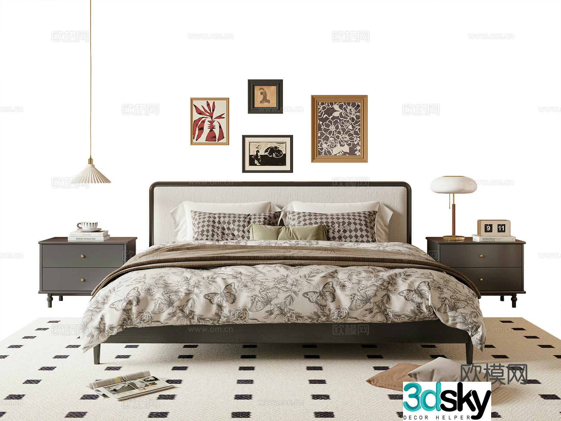 French retro double bed 3d model