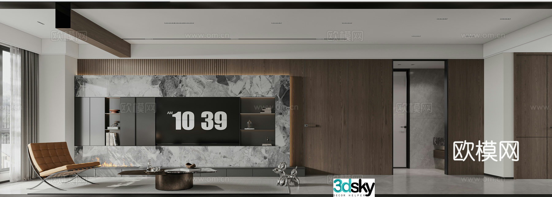 Italian modern living room TV background 3d model