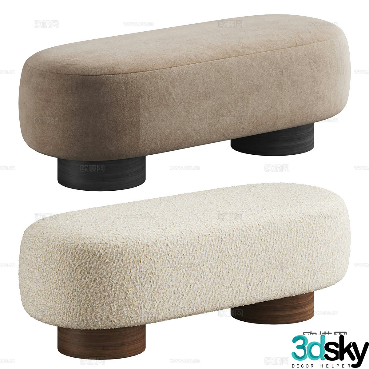 New Chinese style fabric bed tail stool 3D model