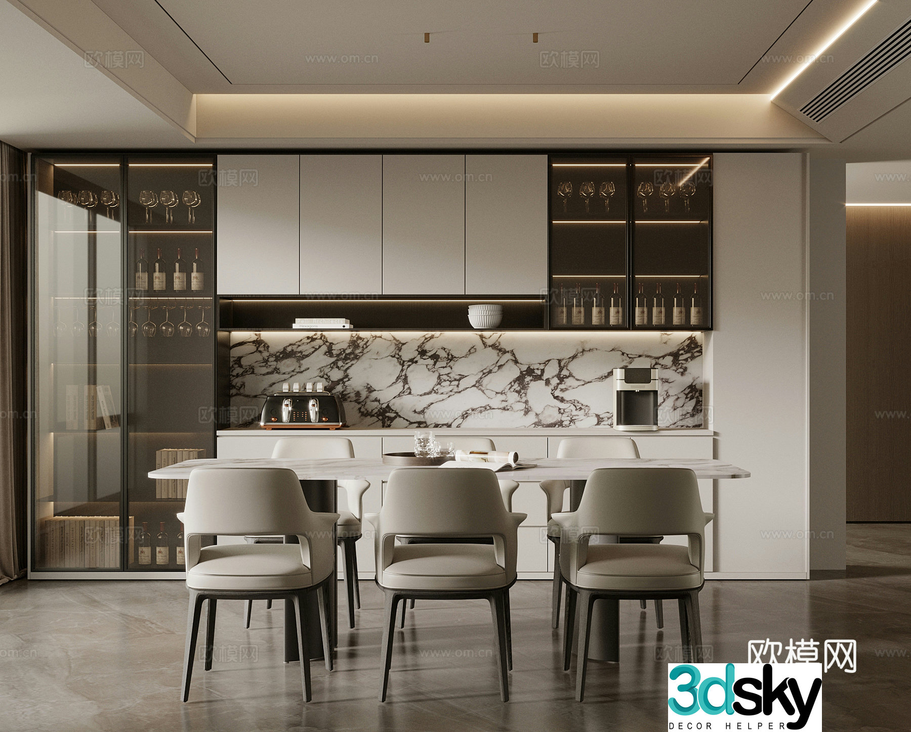Modern restaurant dining table and chair 3d model