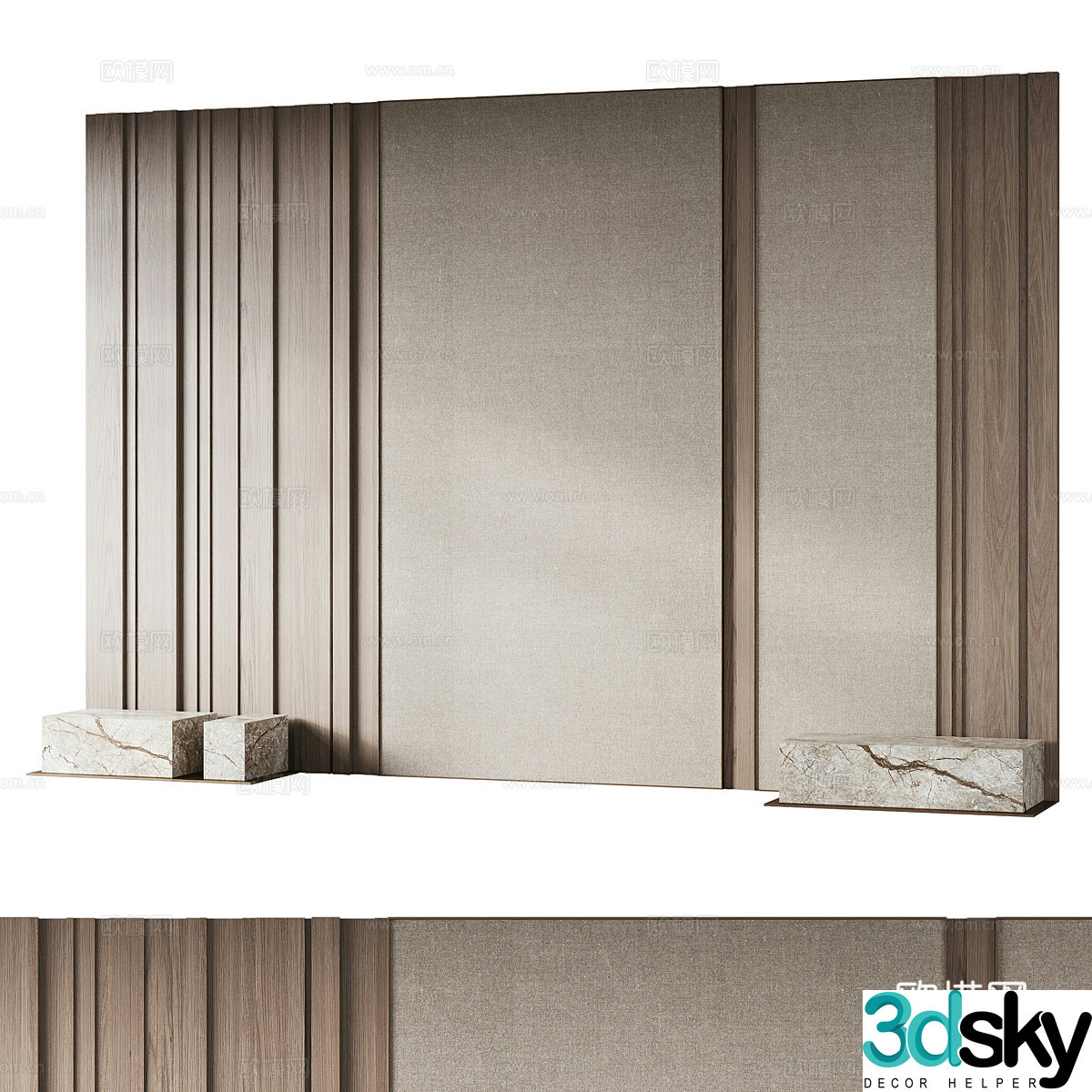 Modern minimalist bedside background wall 3d model