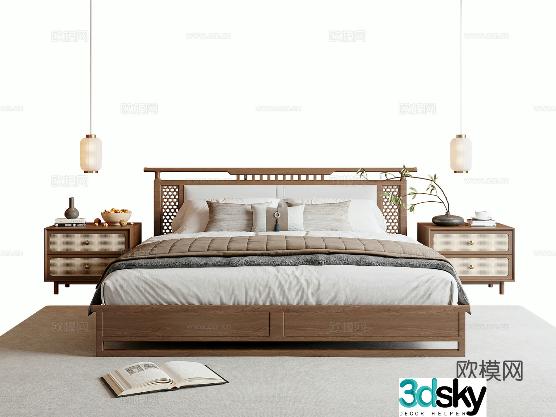 New Chinese Song style double bed 3D model