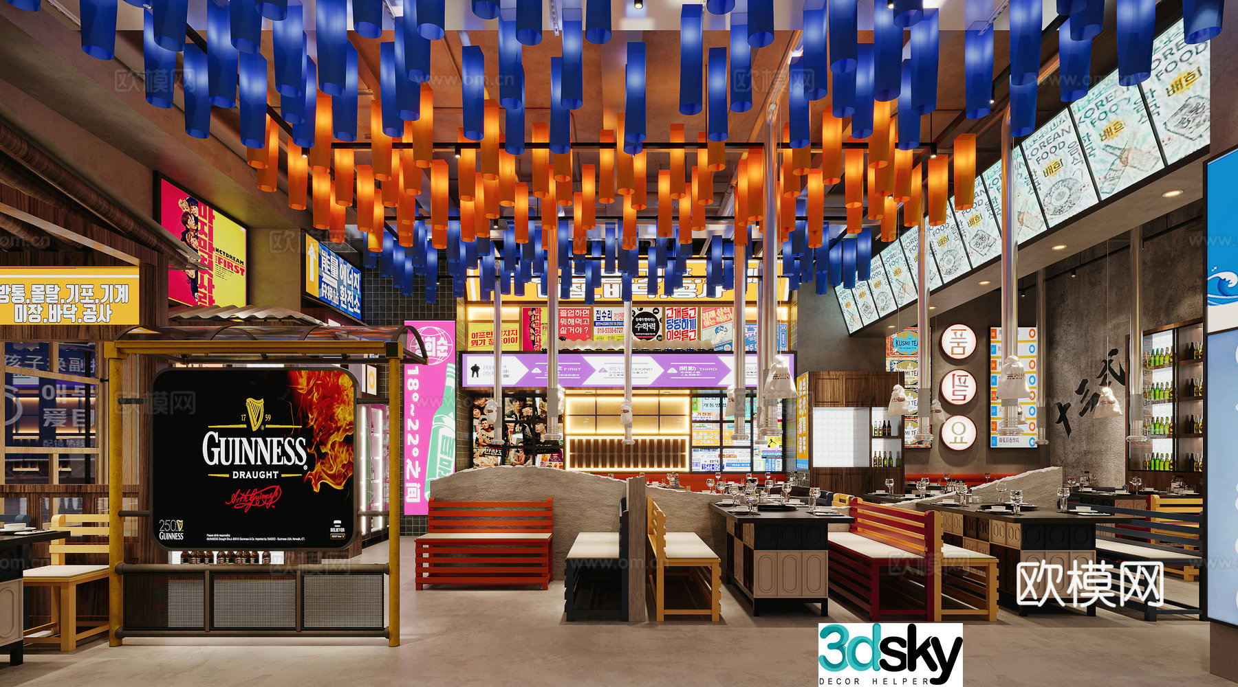 Retro style barbecue restaurant 3d model