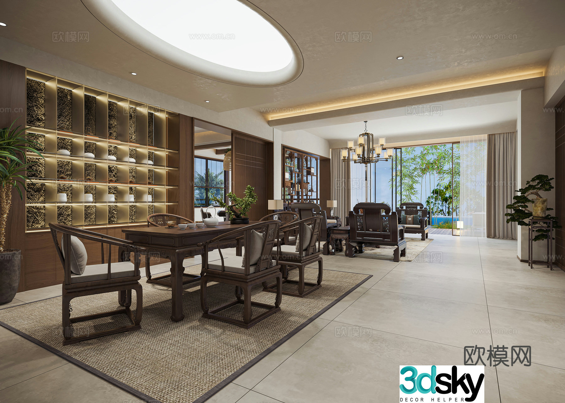 Chinese living and dining room 3D model