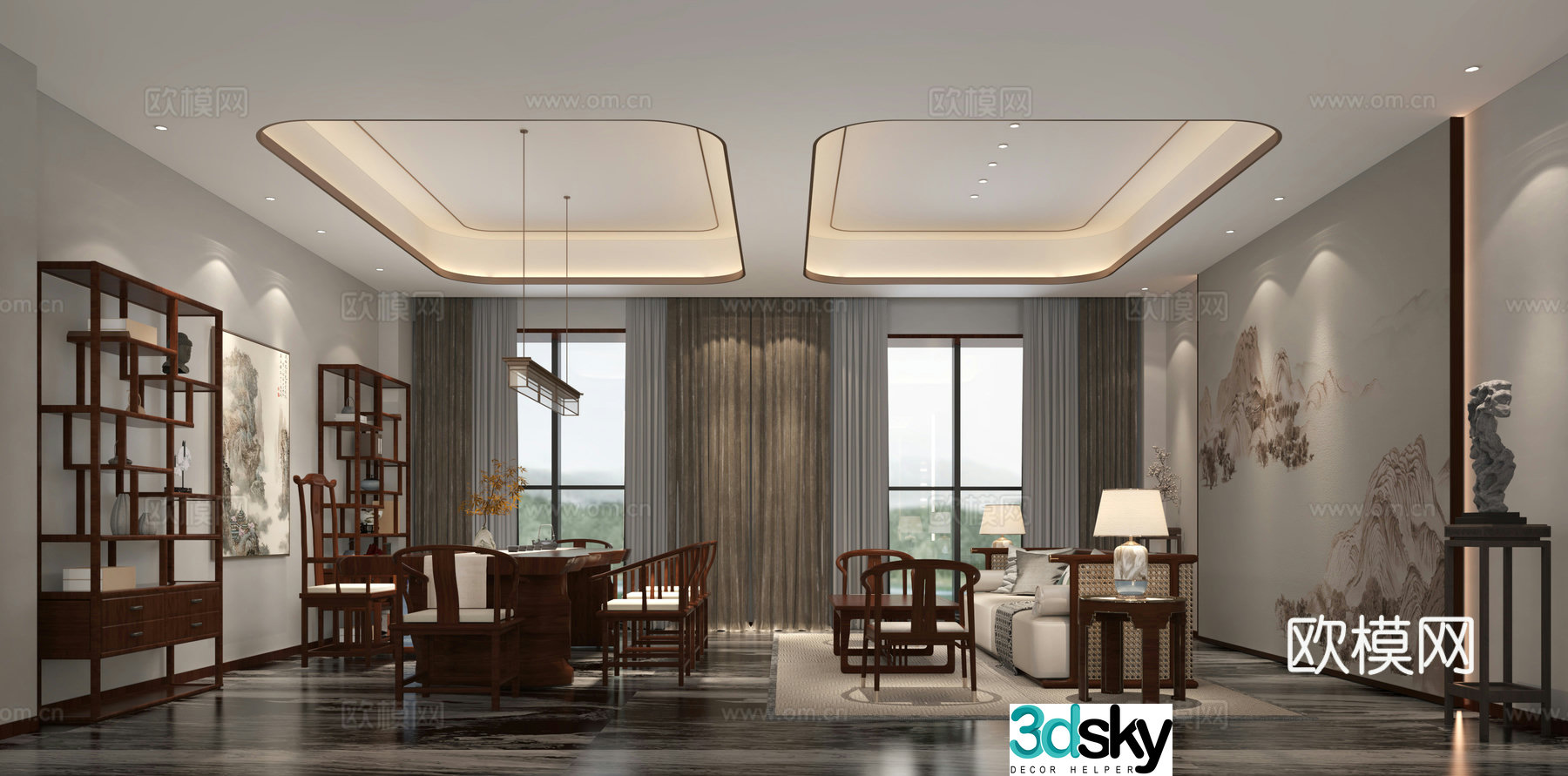 New Chinese style reception and leisure area 3D model