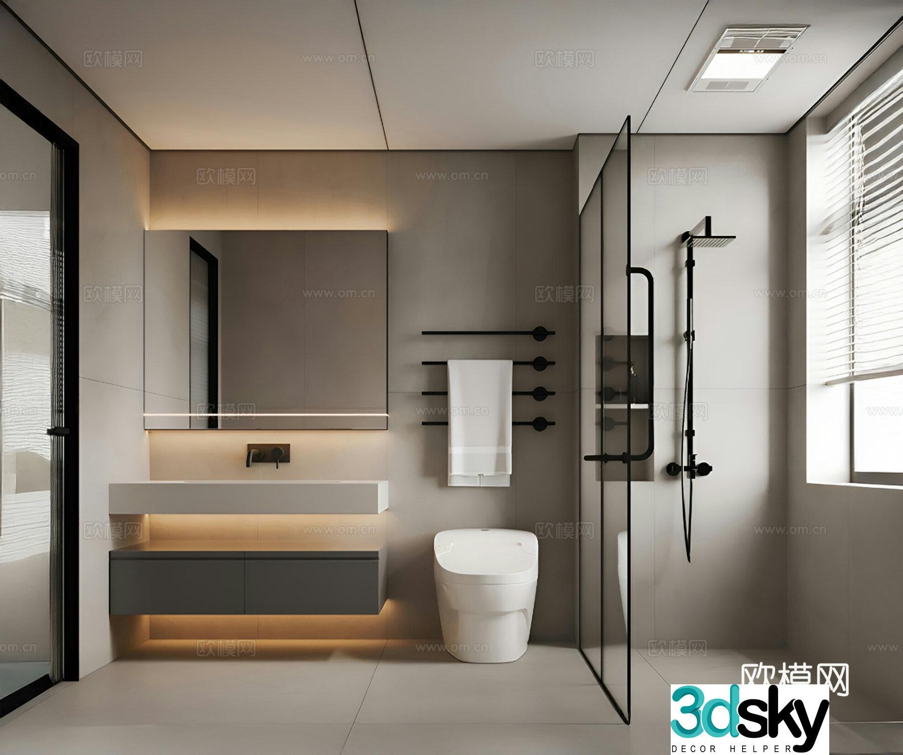 Modern bathroom Shower Towel Dryer Rack 3D Model