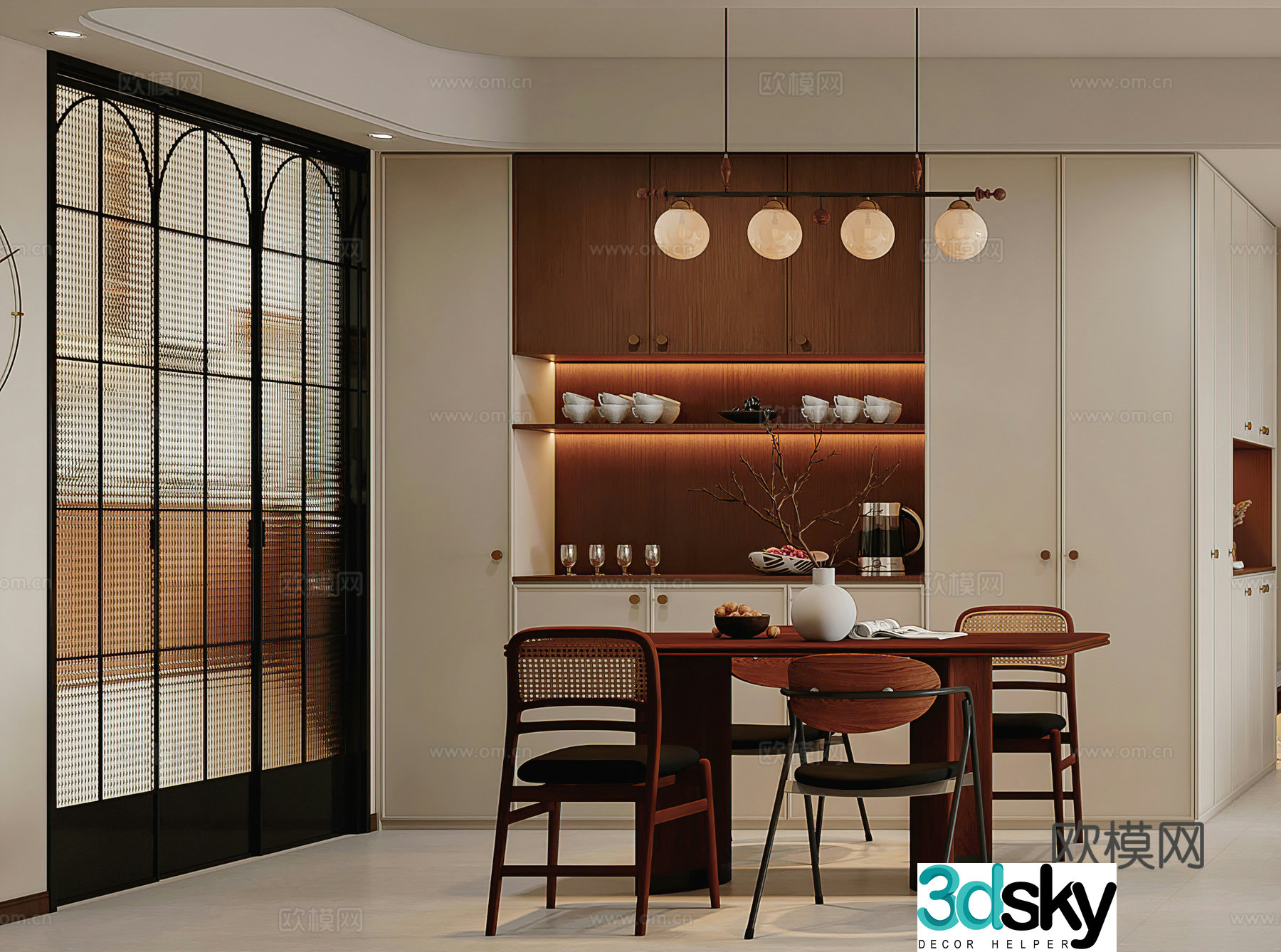 Middle-aged restaurant Dining table Wine cabinet Retro restaurant Middle-aged restaurant New Chinese restaurant 3D model